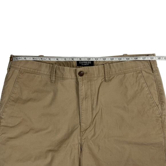Express Shorts Classic Fit Chino 10" Inseam Flat Front Khaki Casual Men's 36 - Picture 6 of 10